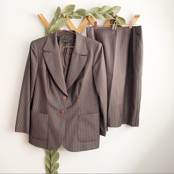 Escada Chocolate Brown Pin Striped Suit - Picture 1 of 12